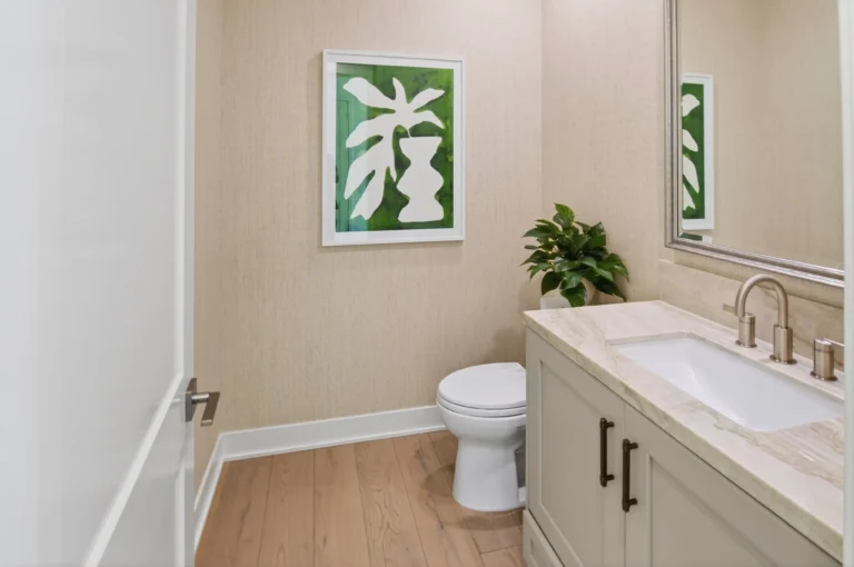 Bathroom captured from doorway to show modern layout clearly