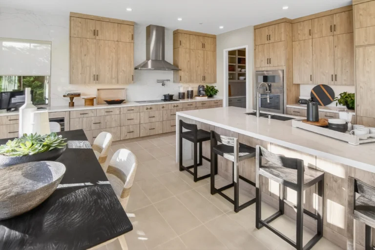 Open layout modern luxury kitchen with abundant cupboards